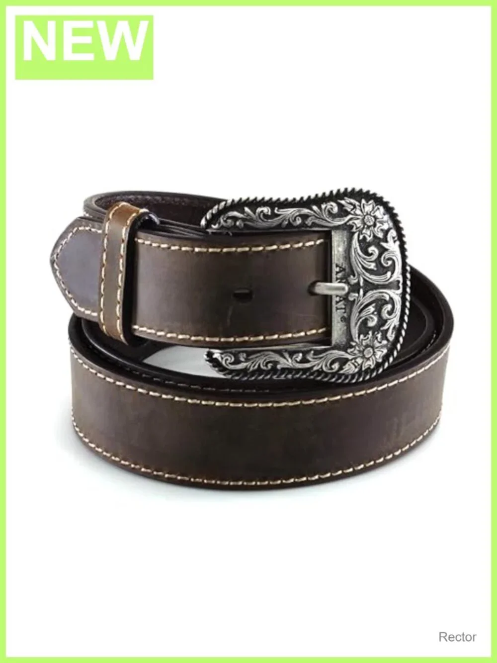 Genuine Leather Western Belt Heavy Stitch Floral Buckle Women's